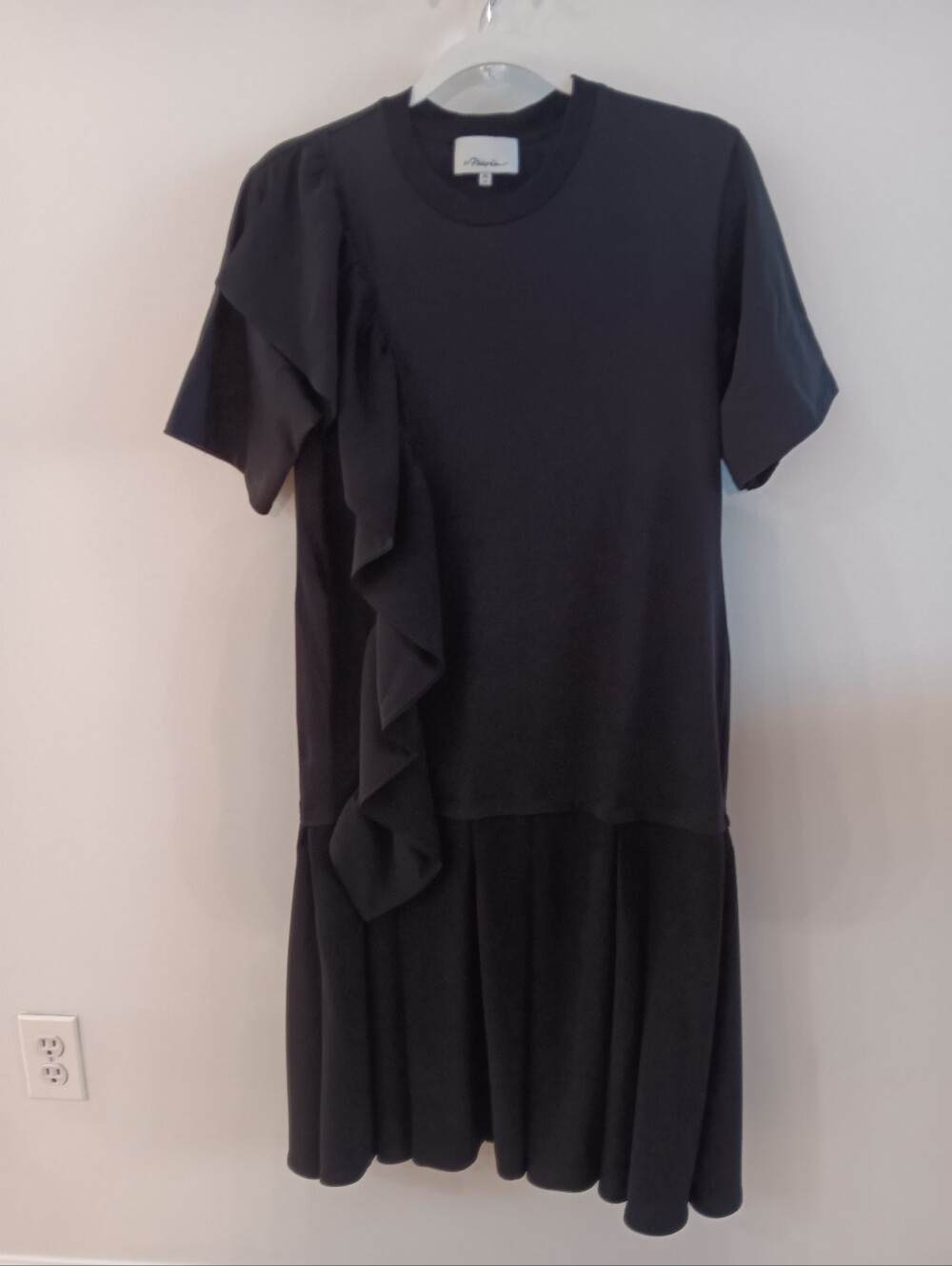 Phillip Lim Black Ruffle Short Sleeve Knit Dress